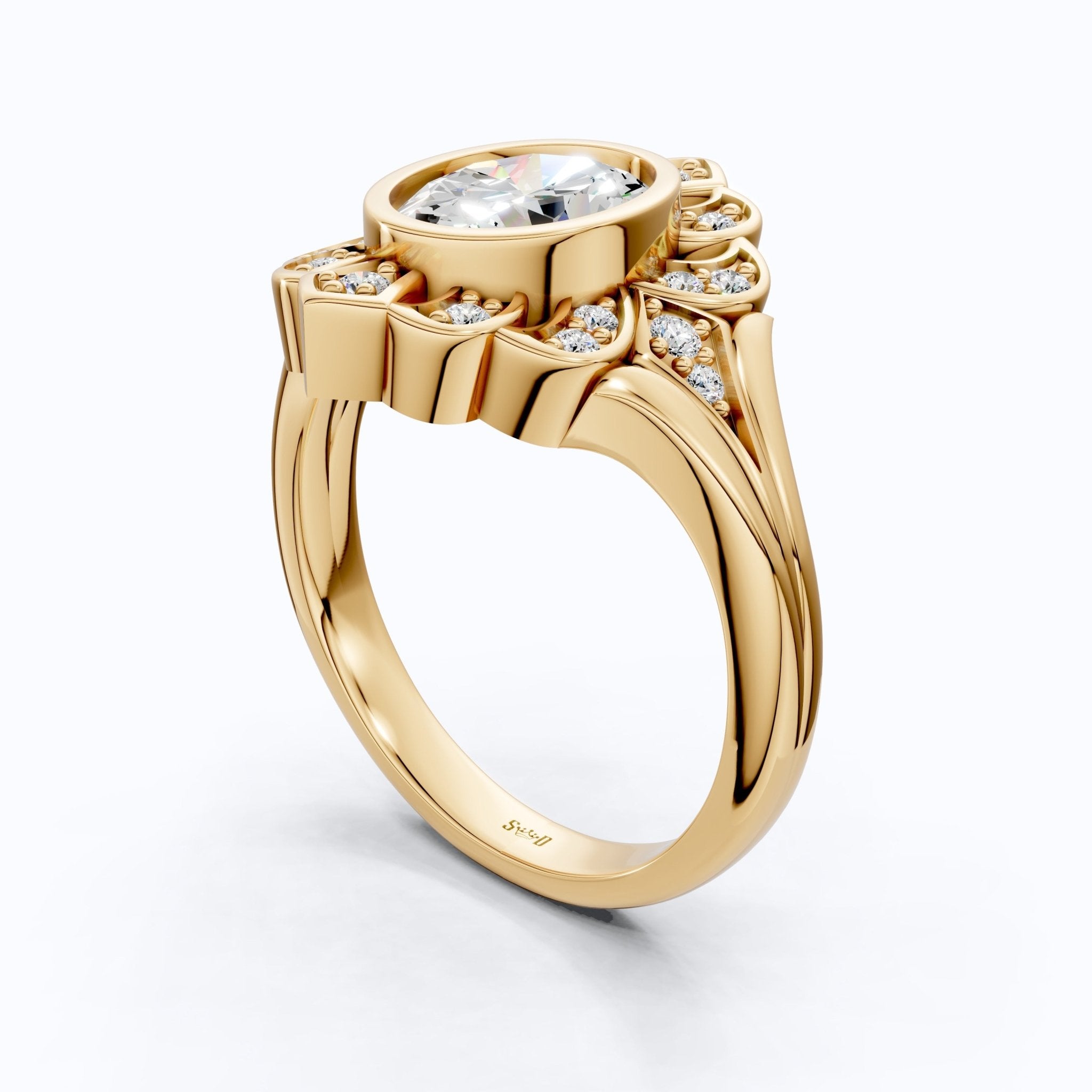 Vintage Floral Halo Wedding Ring in Lab Grown Diamond – Solid 9k/14k Gold or Sterling Silver Engagement Ring Bridal Jewelry Gift for Wife, Handmade Jewelry - Shoora Designs