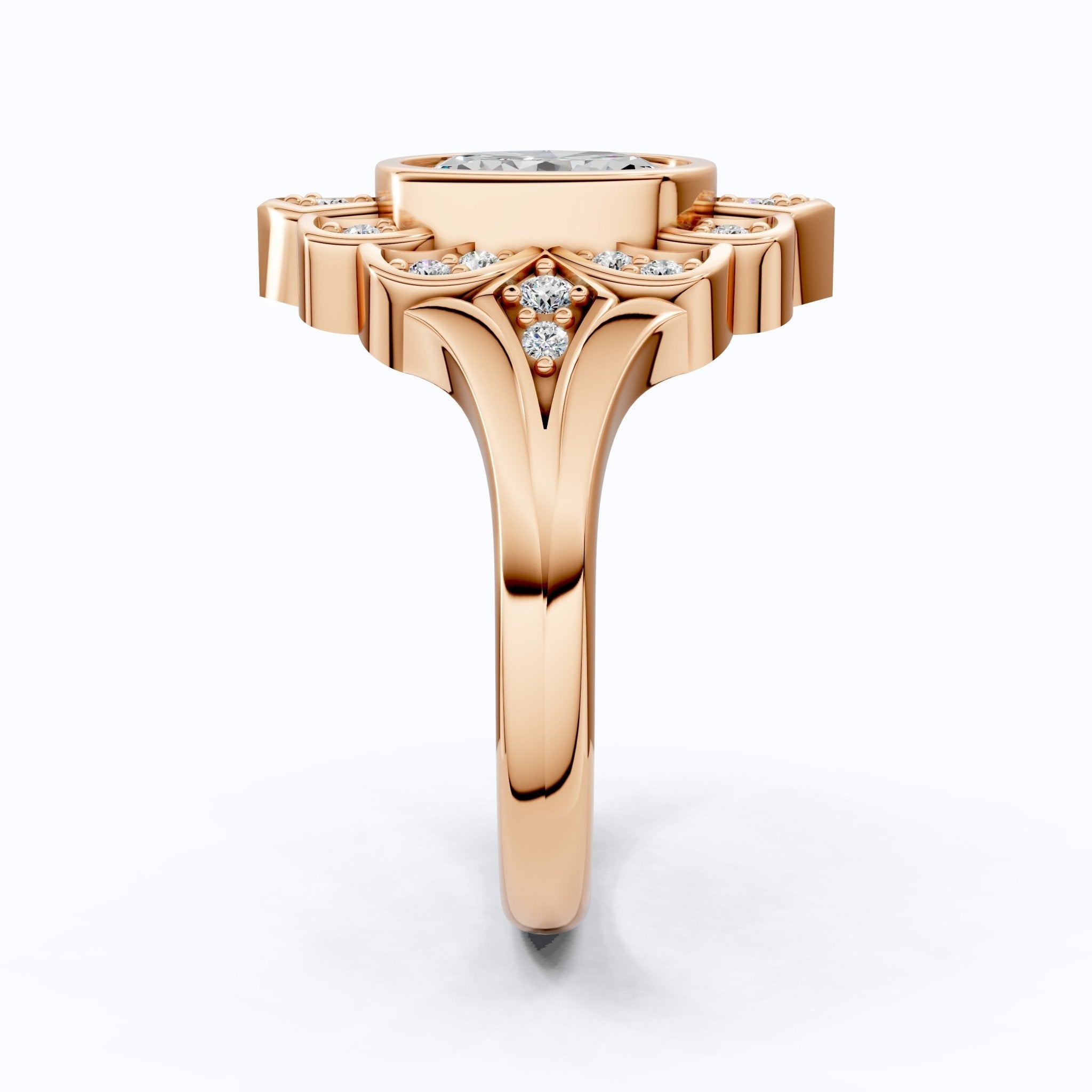 Vintage Floral Halo Wedding Ring in Lab Grown Diamond – Solid 9k/14k Gold or Sterling Silver Engagement Ring Bridal Jewelry Gift for Wife, Handmade Jewelry - Shoora Designs