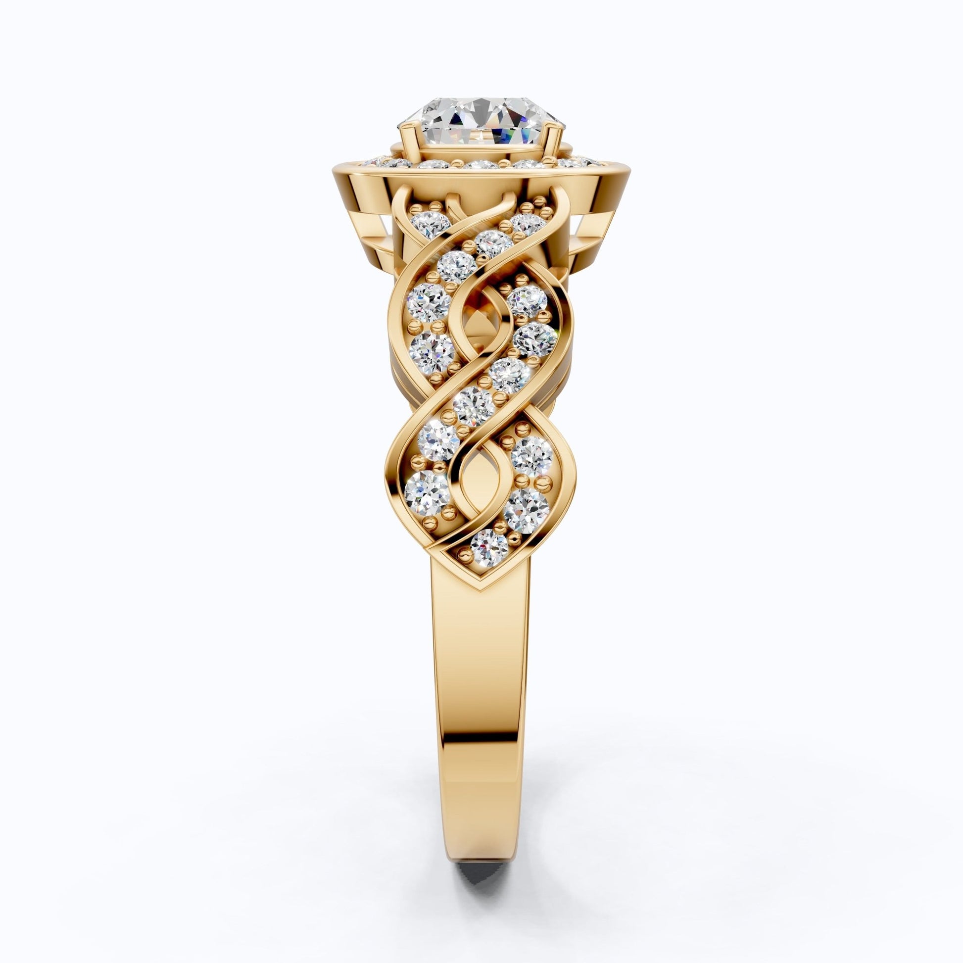 Vintage Halo Twisted Band Wedding Ring in 14k Gold or Sterling Silver, Bridal Gift for Her, Unique Ring For Women, Everyday Jewelry - Shoora Designs