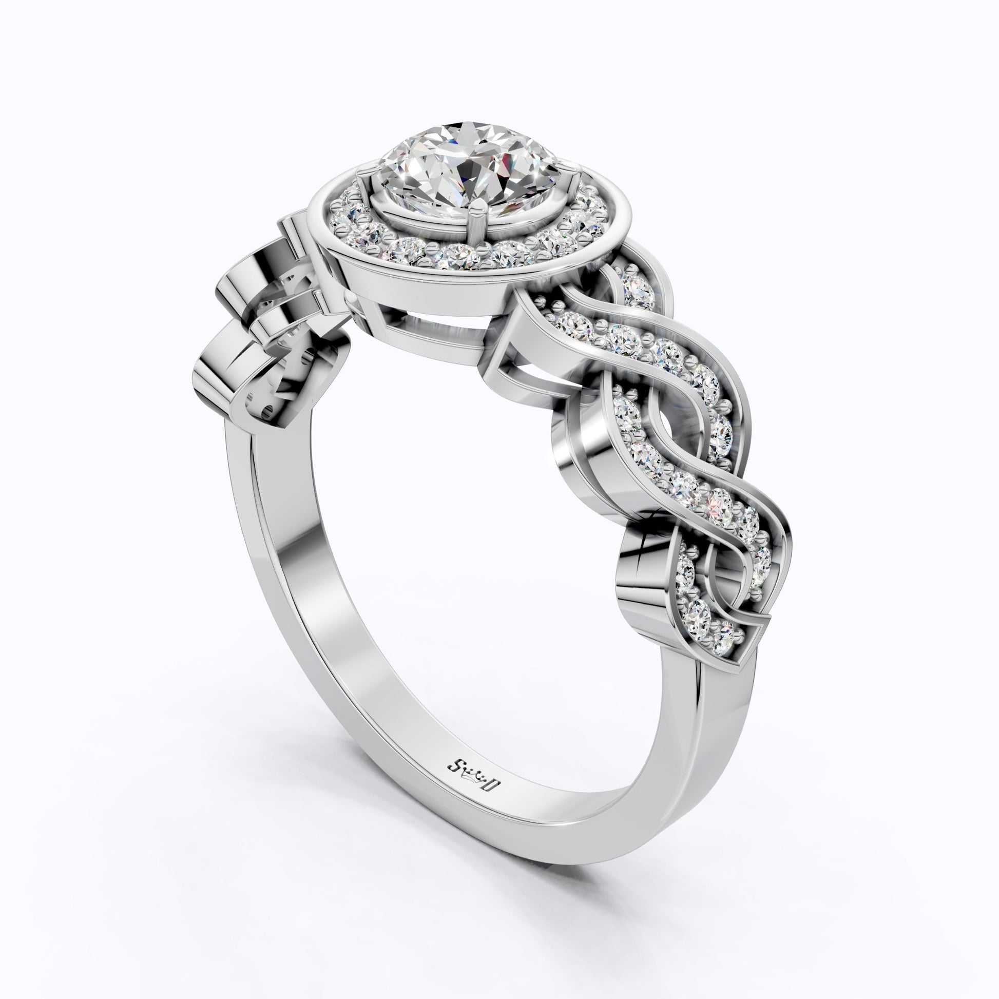 Vintage Halo Twisted Band Wedding Ring in 14k Gold or Sterling Silver, Bridal Gift for Her, Unique Ring For Women, Everyday Jewelry - Shoora Designs