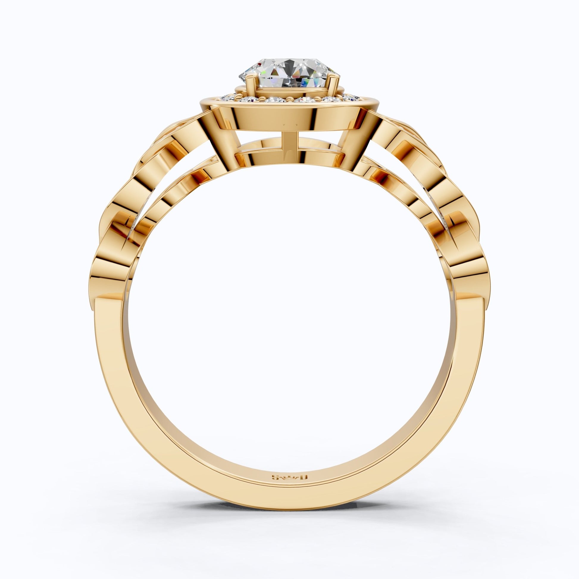 Vintage Halo Twisted Band Wedding Ring in 14k Gold or Sterling Silver, Bridal Gift for Her, Unique Ring For Women, Everyday Jewelry - Shoora Designs