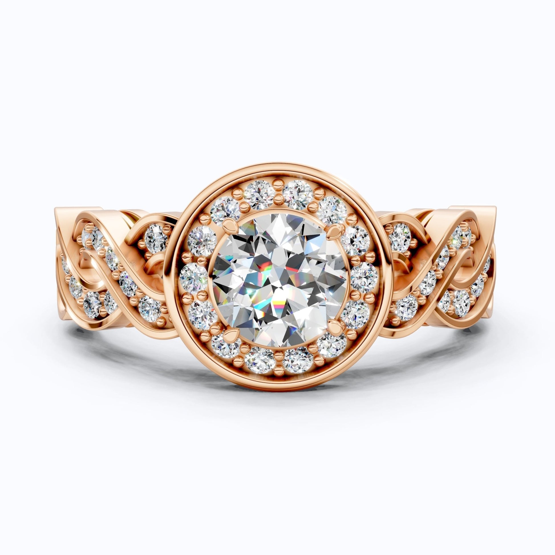 Vintage Halo Twisted Band Wedding Ring in 14k Gold or Sterling Silver, Bridal Gift for Her, Unique Ring For Women, Everyday Jewelry - Shoora Designs