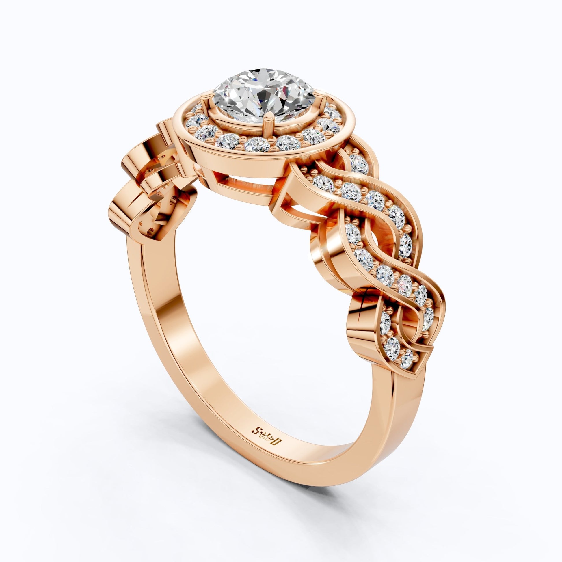 Vintage Halo Twisted Band Wedding Ring in 14k Gold or Sterling Silver, Bridal Gift for Her, Unique Ring For Women, Everyday Jewelry - Shoora Designs