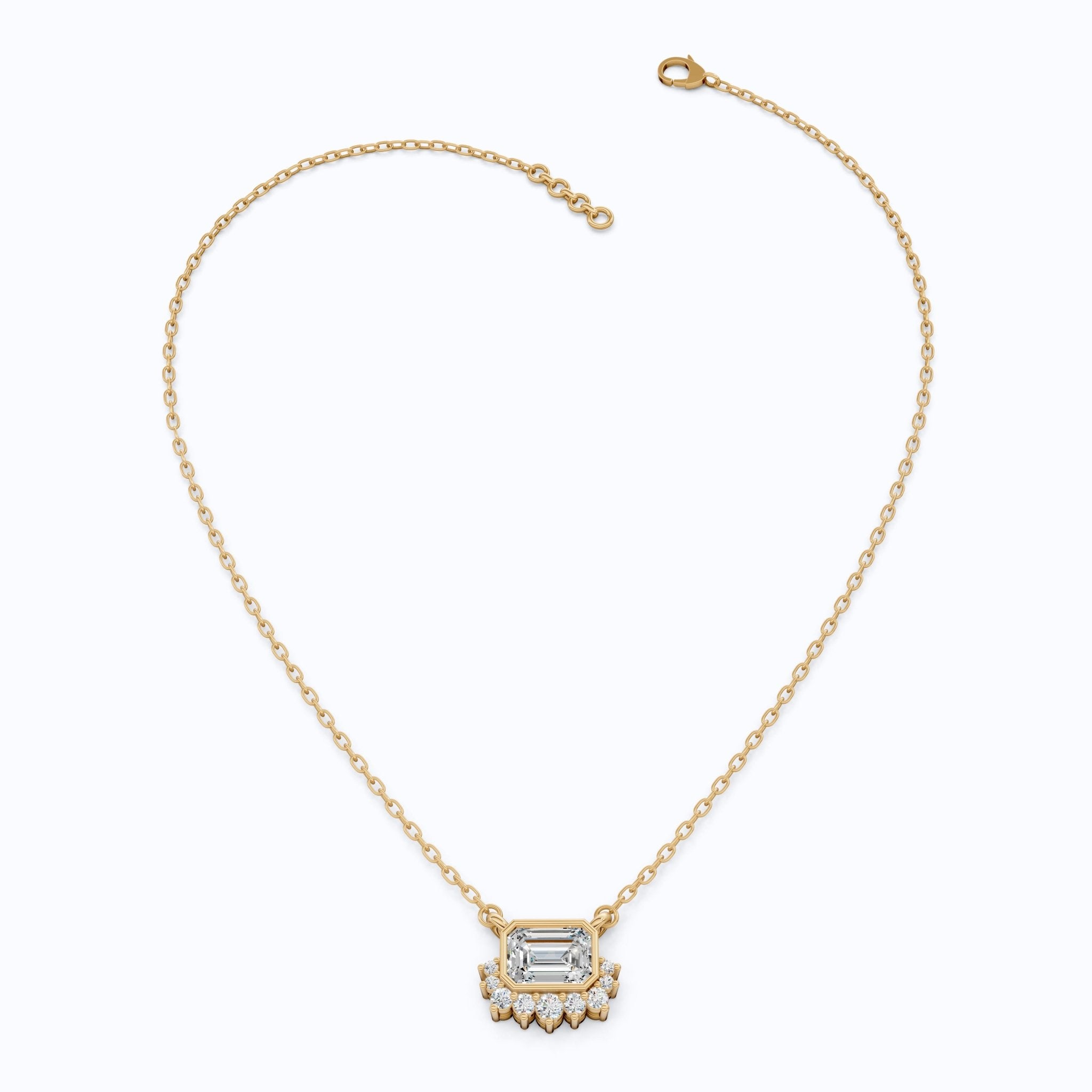 Vintage Inspired Emerald Cut Sunburst Wedding Pendant Necklace in 14k Solid Gold, 1.00 CT Emerald Cut Lab Grown Diamond, Unique Gift for Her, Bridal Jewelry - Shoora Designs