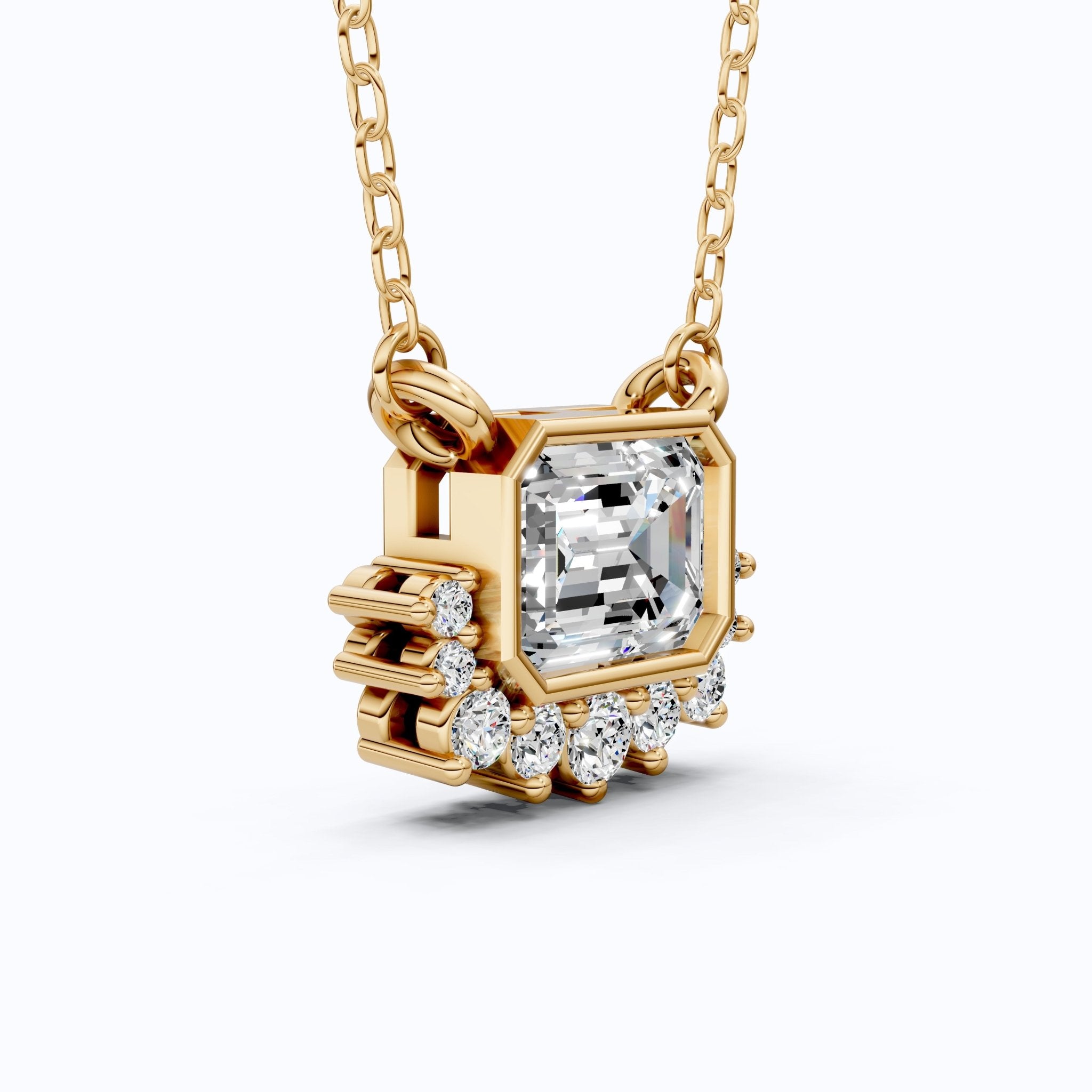 Vintage Inspired Emerald Cut Sunburst Wedding Pendant Necklace in 14k Solid Gold, 1.00 CT Emerald Cut Lab Grown Diamond, Unique Gift for Her, Bridal Jewelry - Shoora Designs