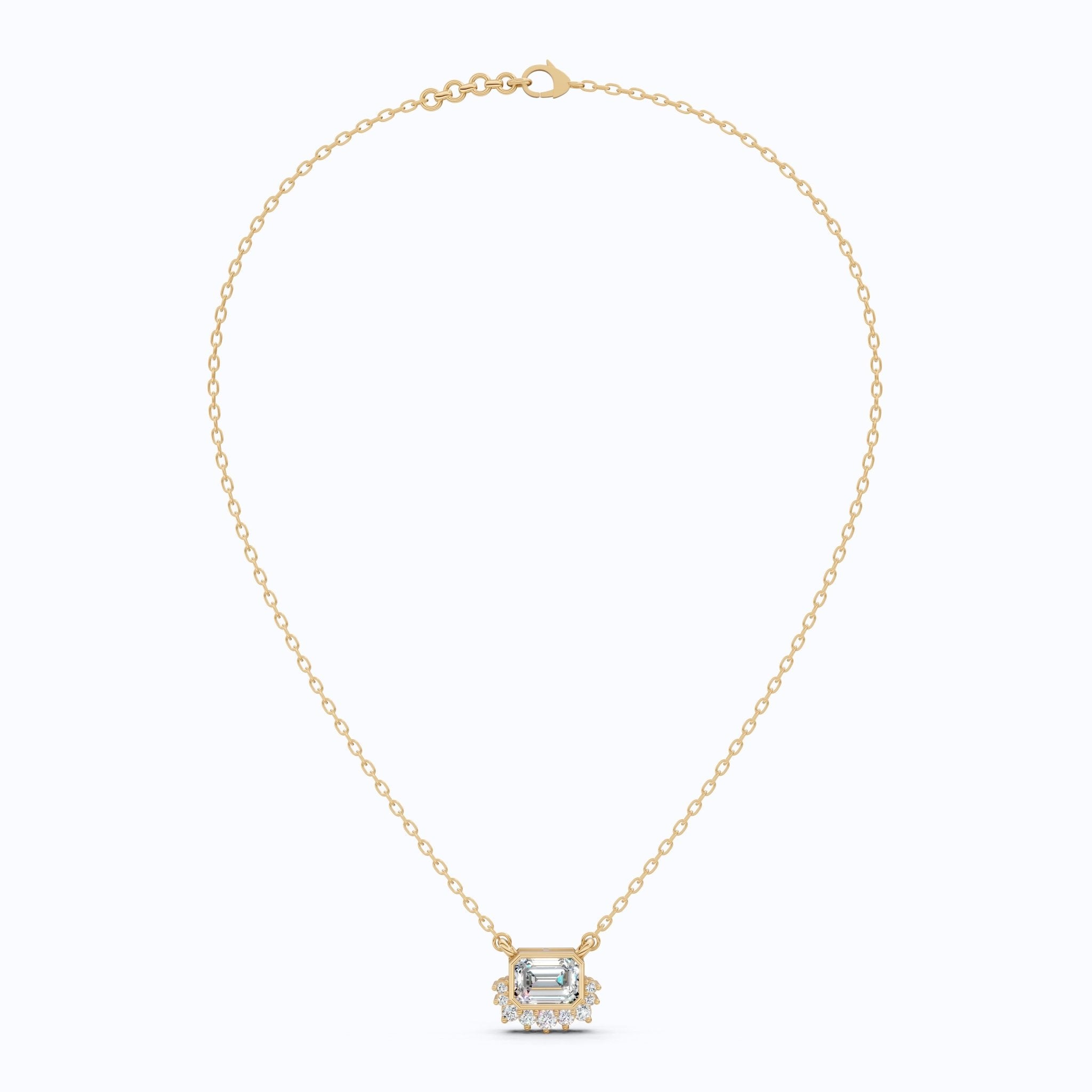 Vintage Inspired Emerald Cut Sunburst Wedding Pendant Necklace in 14k Solid Gold, 1.00 CT Emerald Cut Lab Grown Diamond, Unique Gift for Her, Bridal Jewelry - Shoora Designs