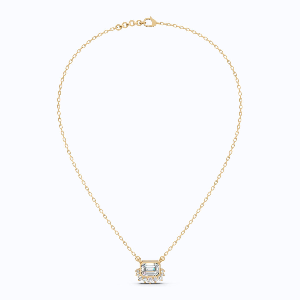 Vintage Inspired Emerald Cut Sunburst Wedding Pendant Necklace in 14k Solid Gold, 1.00 CT Emerald Cut Lab Grown Diamond, Unique Gift for Her, Bridal Jewelry - Shoora Designs