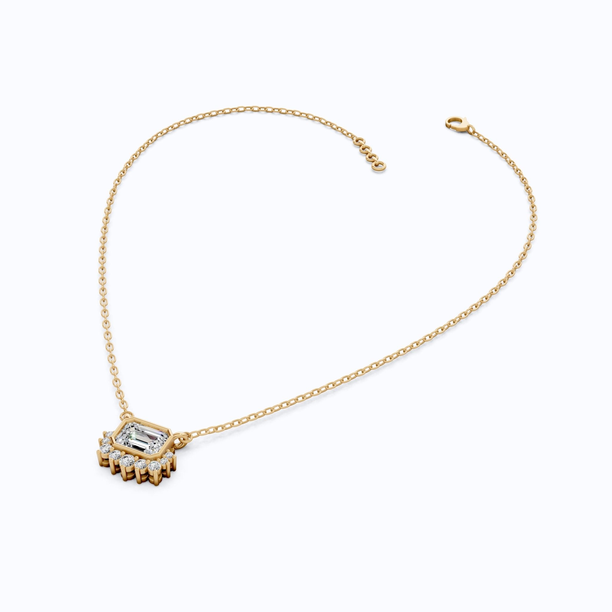 Vintage Inspired Emerald Cut Sunburst Wedding Pendant Necklace in 14k Solid Gold, 1.00 CT Emerald Cut Lab Grown Diamond, Unique Gift for Her, Bridal Jewelry - Shoora Designs