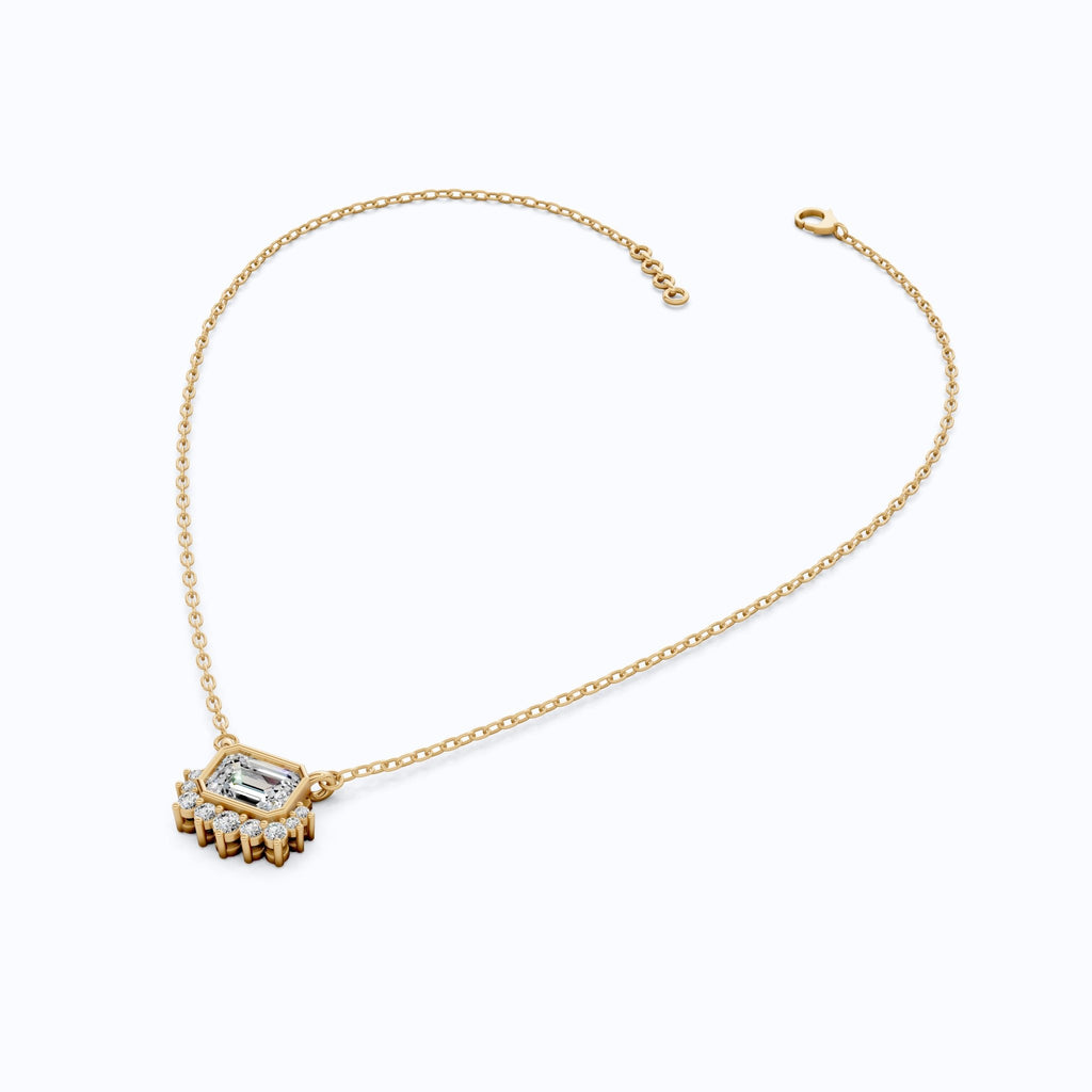 Vintage Inspired Emerald Cut Sunburst Wedding Pendant Necklace in 14k Solid Gold, 1.00 CT Emerald Cut Lab Grown Diamond, Unique Gift for Her, Bridal Jewelry - Shoora Designs