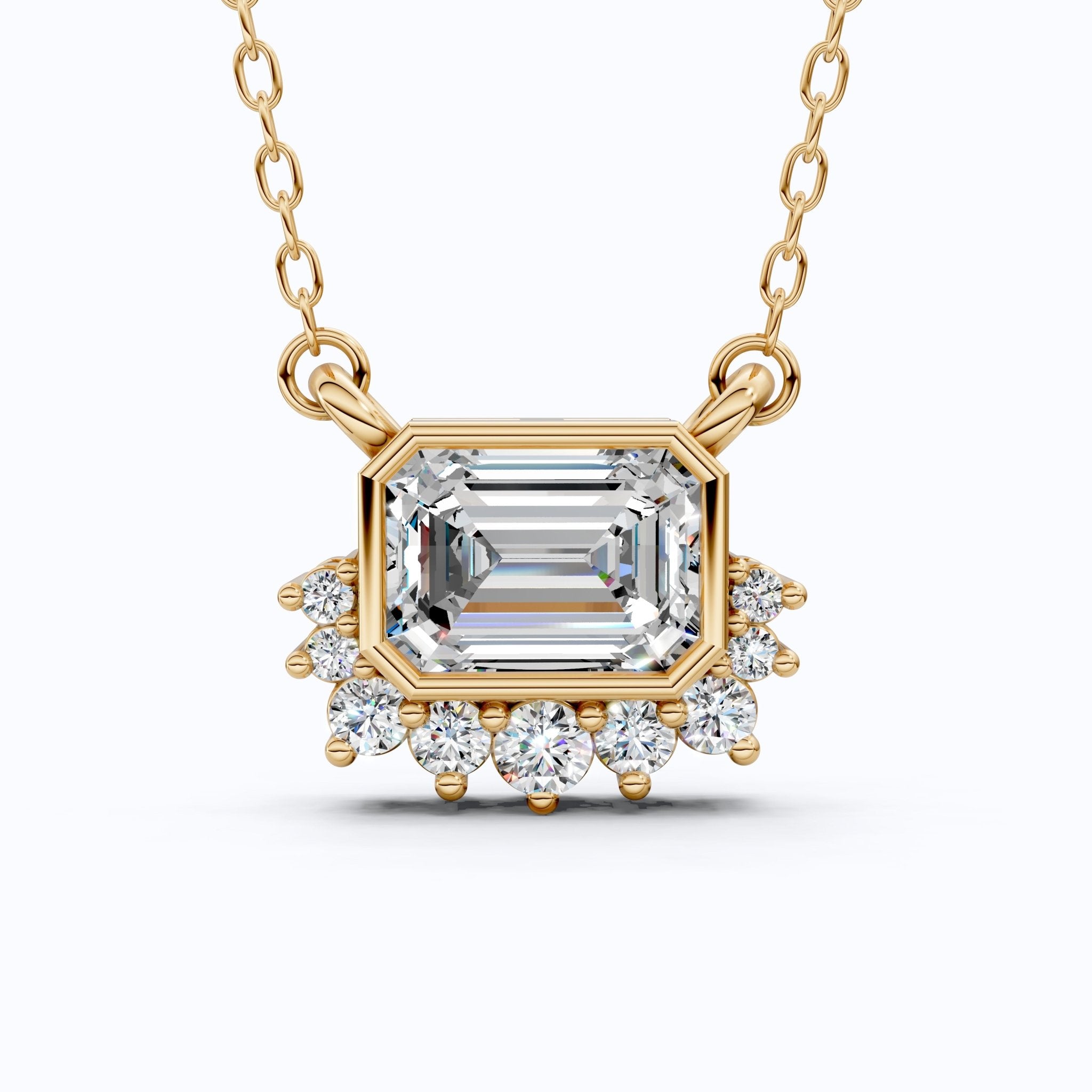 Vintage Inspired Emerald Cut Sunburst Wedding Pendant Necklace in 14k Solid Gold, 1.00 CT Emerald Cut Lab Grown Diamond, Unique Gift for Her, Bridal Jewelry - Shoora Designs