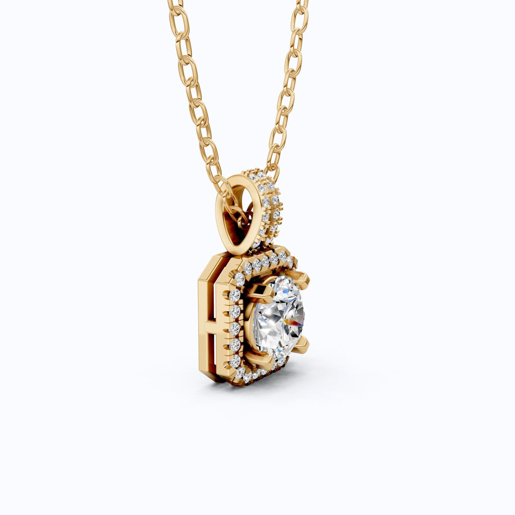 Vintage Inspired Halo Wedding Pendant in Solid 14k Gold, 0.75 CT Round Cut Lab Diamond, Bridal Jewelry, Gift for Her - Shoora Designs