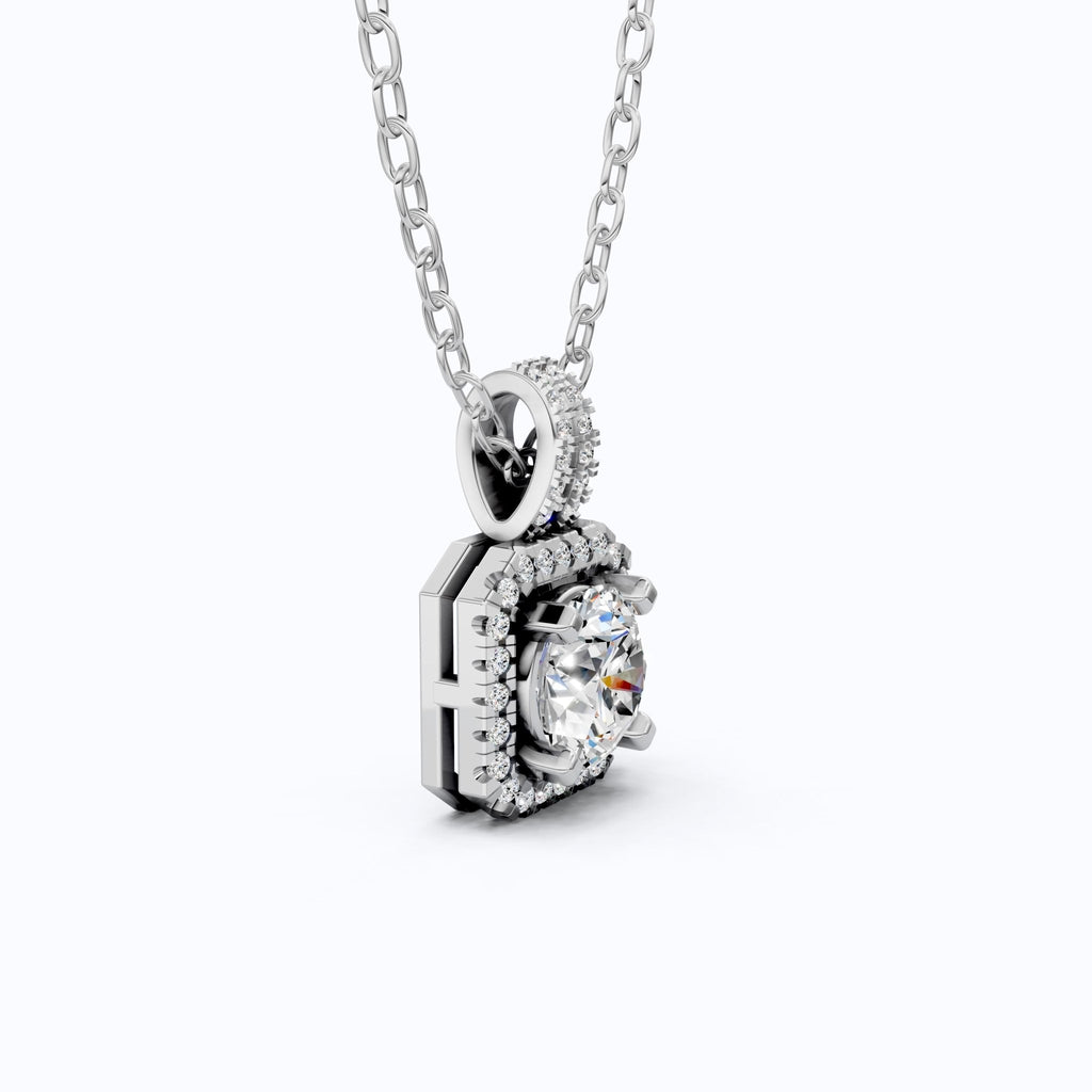 Vintage Inspired Halo Wedding Pendant in Solid 14k Gold, 0.75 CT Round Cut Lab Diamond, Bridal Jewelry, Gift for Her - Shoora Designs