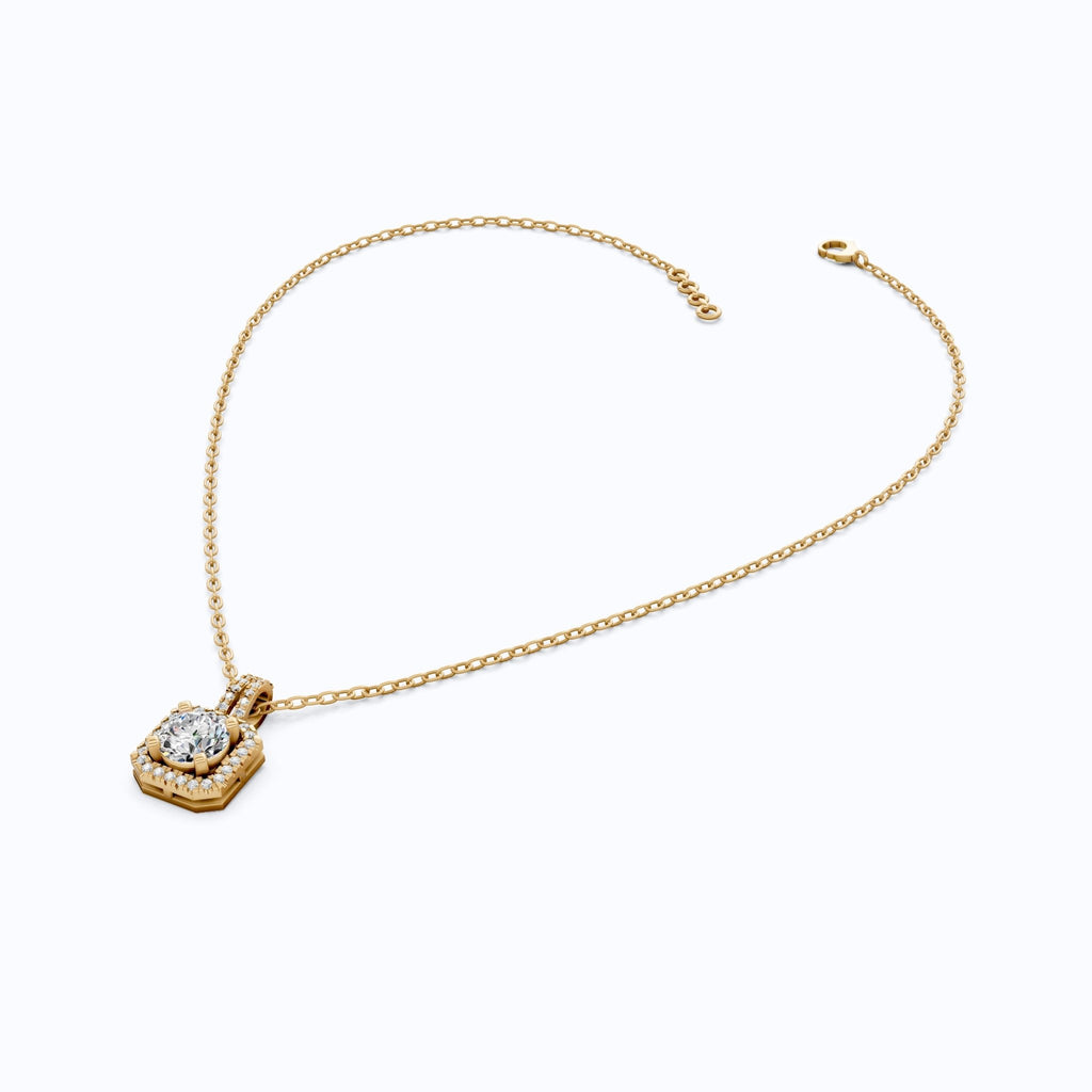 Vintage Inspired Halo Wedding Pendant in Solid 14k Gold, 0.75 CT Round Cut Lab Diamond, Bridal Jewelry, Gift for Her - Shoora Designs