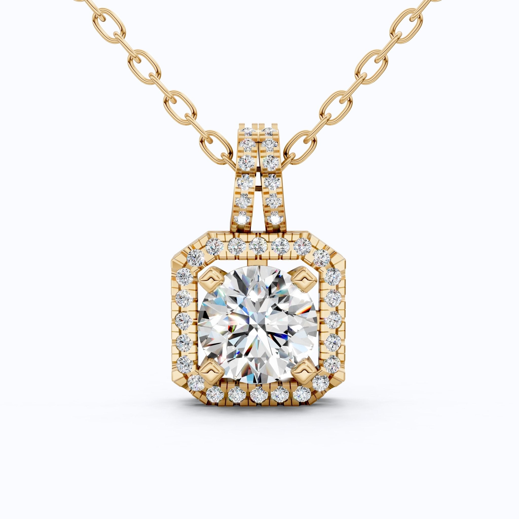 Vintage Inspired Halo Wedding Pendant in Solid 14k Gold, 0.75 CT Round Cut Lab Diamond, Bridal Jewelry, Gift for Her - Shoora Designs