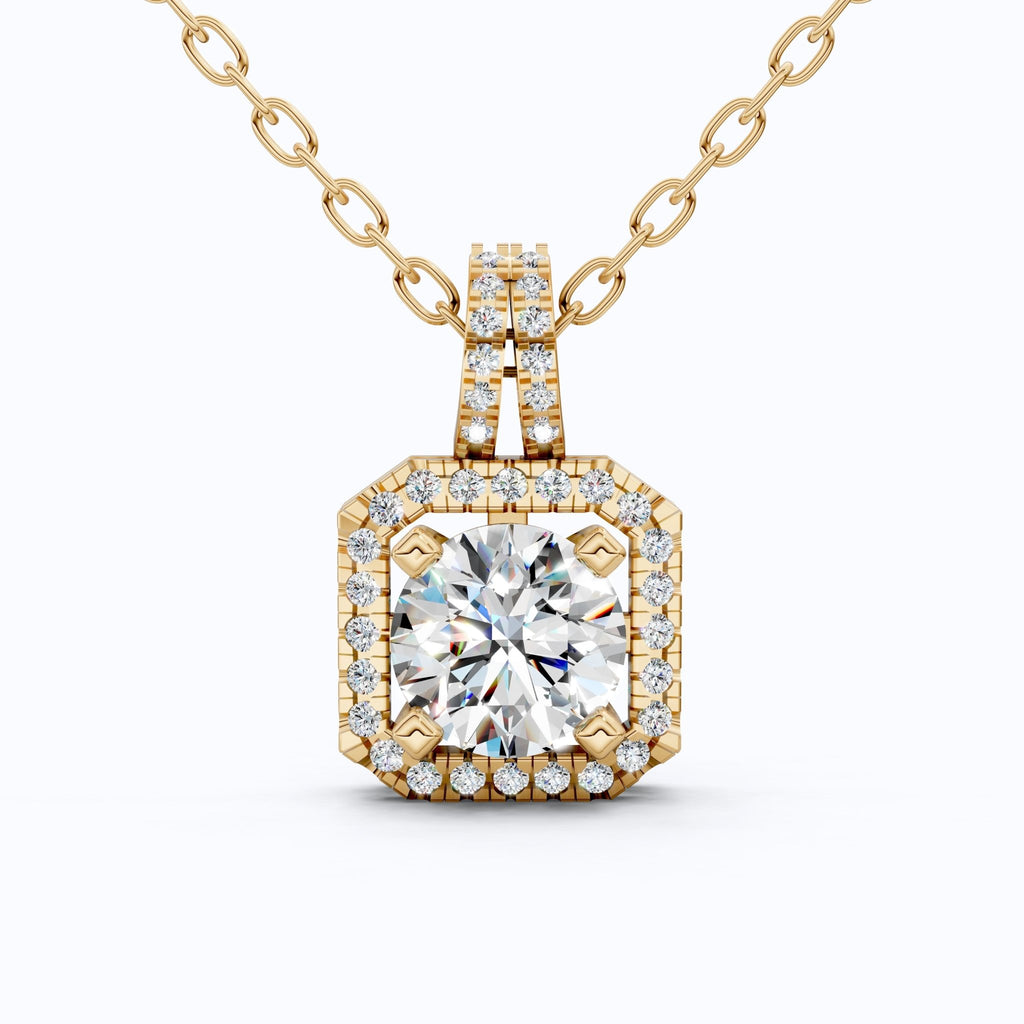 Vintage Inspired Halo Wedding Pendant in Solid 14k Gold, 0.75 CT Round Cut Lab Diamond, Bridal Jewelry, Gift for Her - Shoora Designs