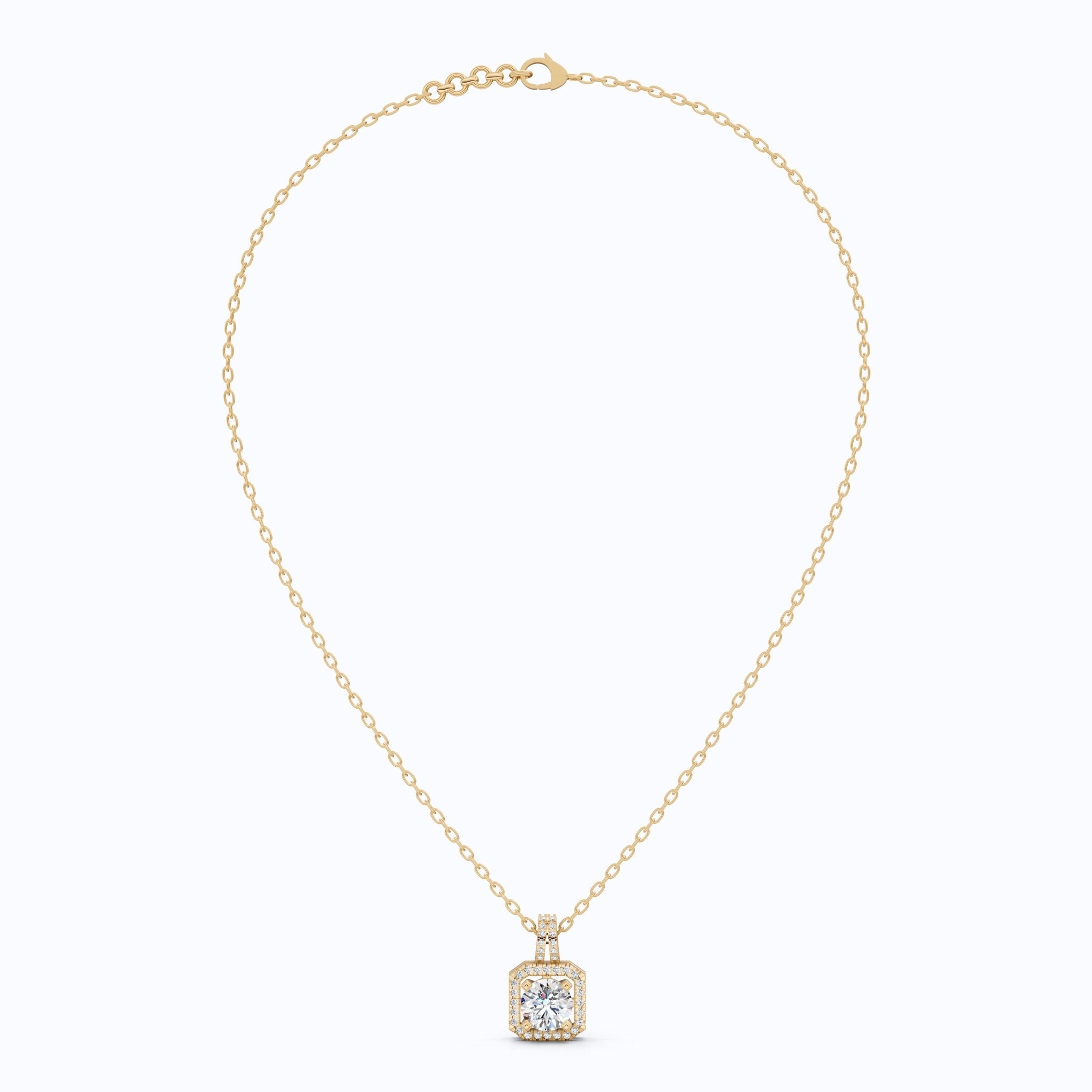 Vintage Inspired Halo Wedding Pendant in Solid 14k Gold, 0.75 CT Round Cut Lab Diamond, Bridal Jewelry, Gift for Her - Shoora Designs