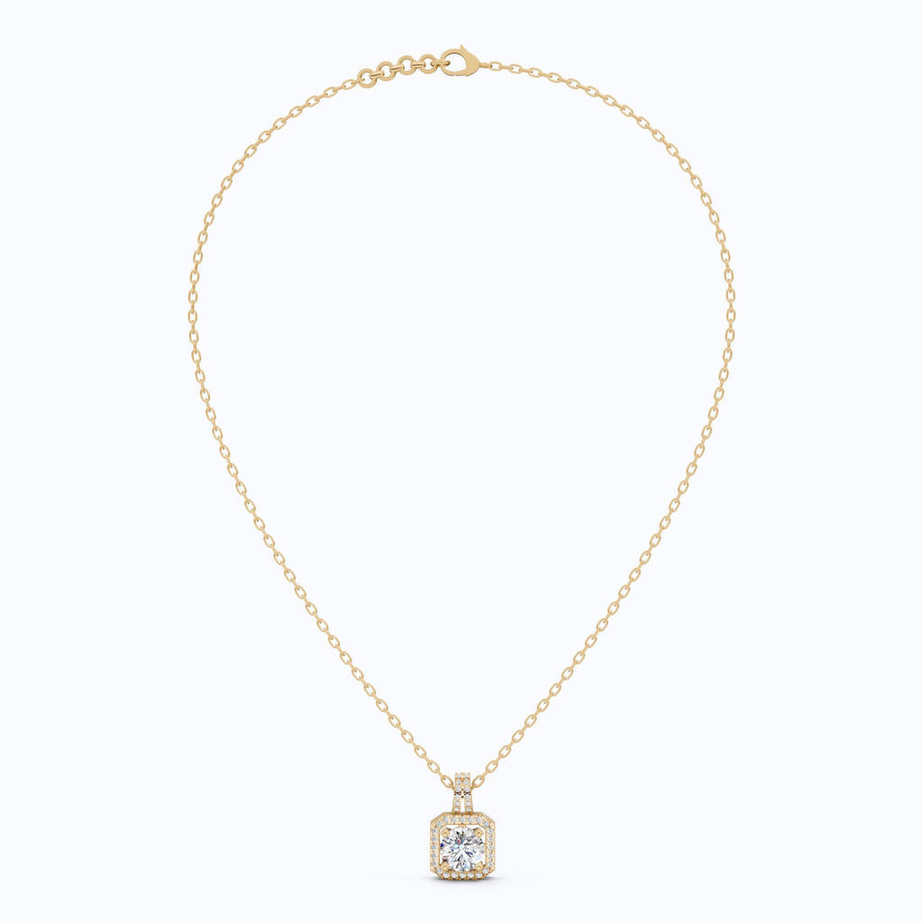 Vintage Inspired Halo Wedding Pendant in Solid 14k Gold, 0.75 CT Round Cut Lab Diamond, Bridal Jewelry, Gift for Her - Shoora Designs