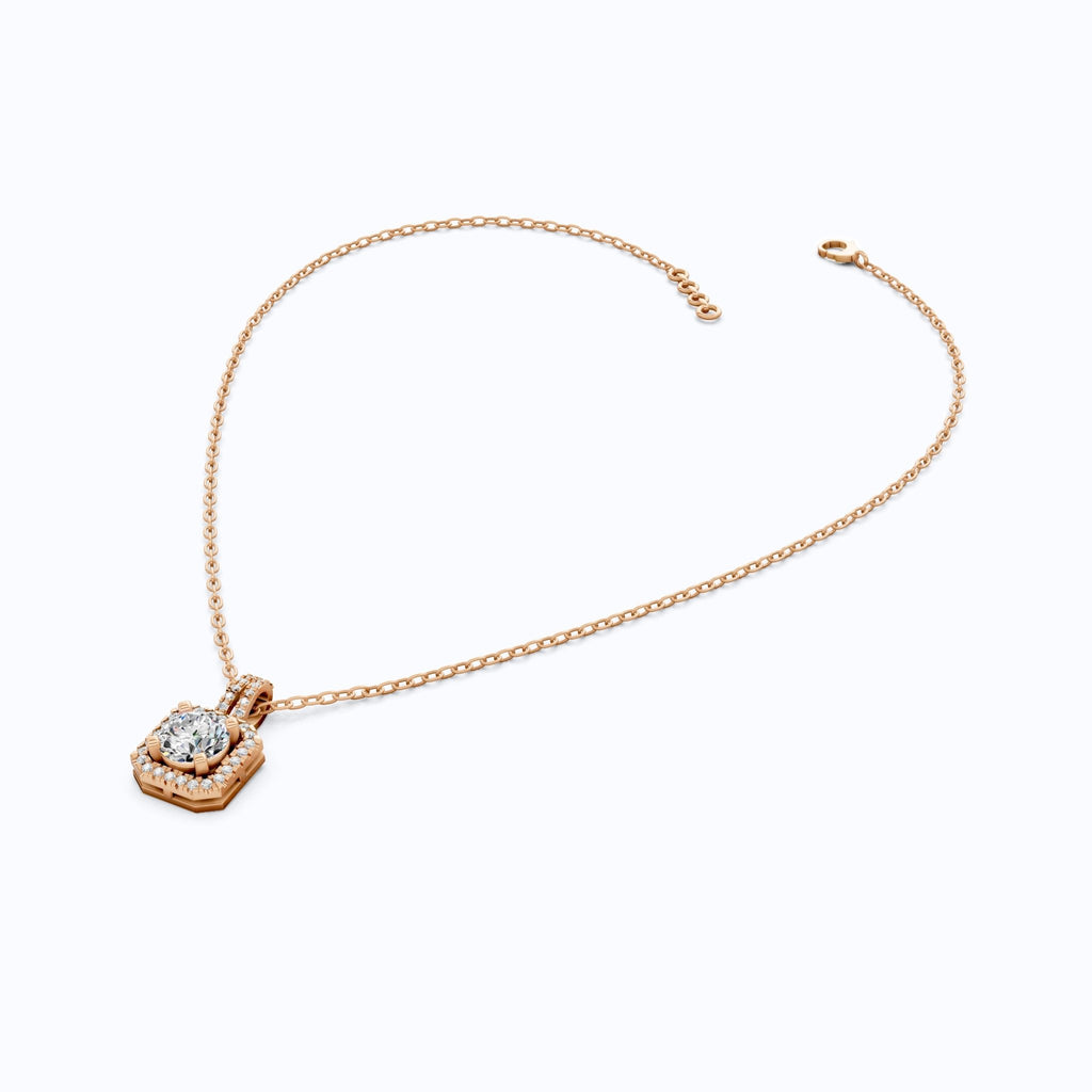 Vintage Inspired Halo Wedding Pendant in Solid 14k Gold, 0.75 CT Round Cut Lab Diamond, Bridal Jewelry, Gift for Her - Shoora Designs
