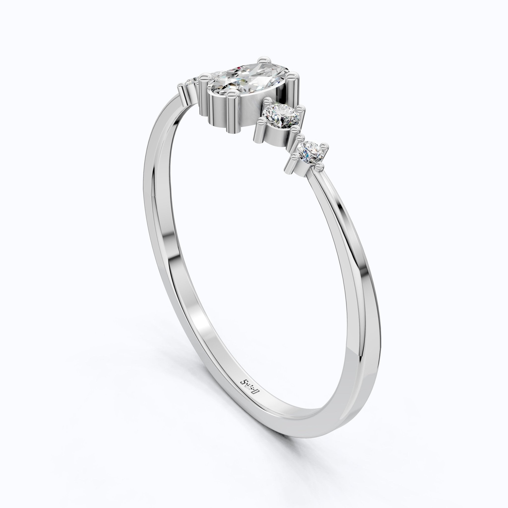 Vintage - Inspired Oval Stacker Wedding Ring in 14K Solid Gold, 0.18 CT Oval Cut Lab Grown Diamond, Promise Ring, Anniversary Gift For Her - Shoora Designs