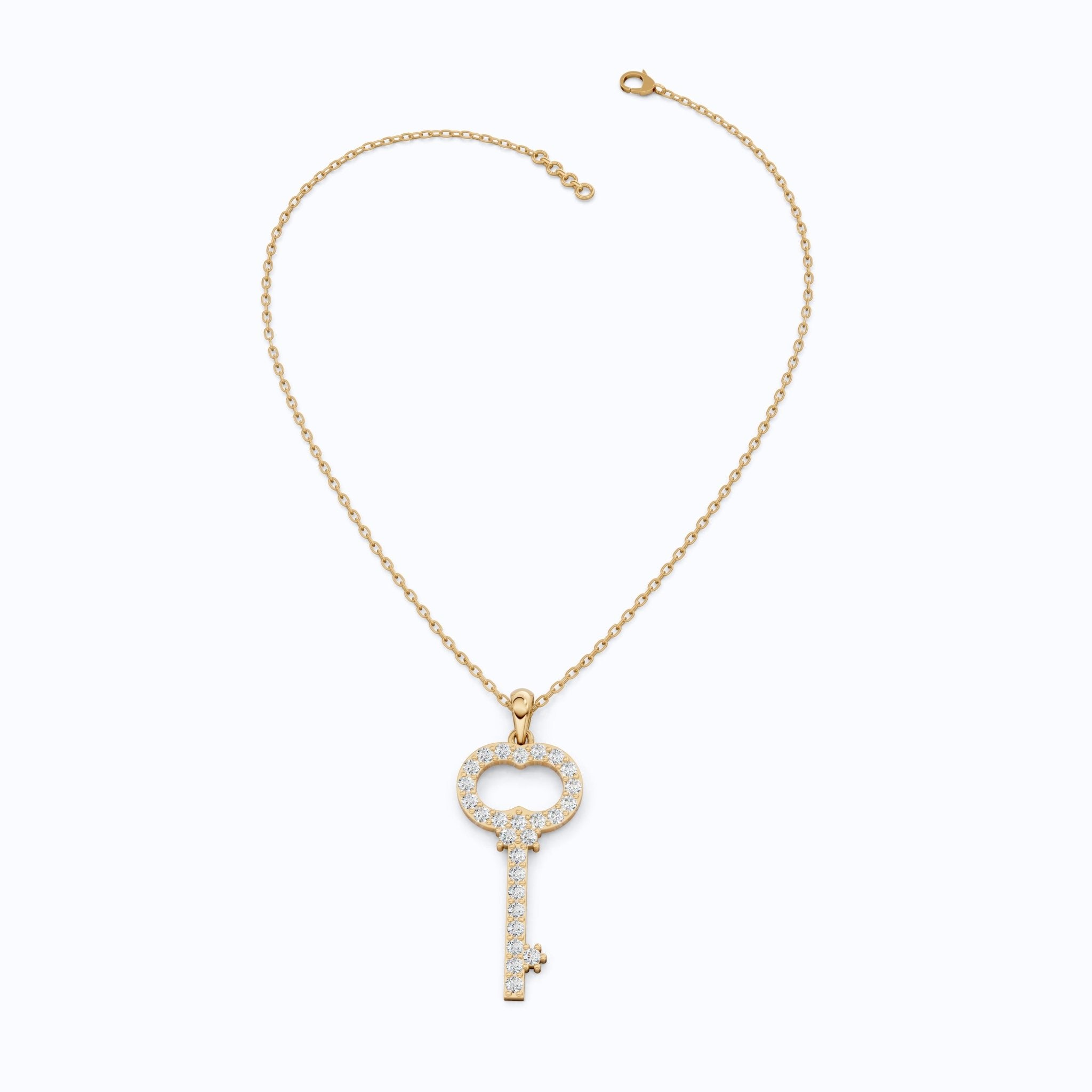 Vintage Pavé Key Shape Daily Wear Pendant in Lab Grown Diamond - 14k Solid Gold, Everyday Jewelry, Special Gift for Women - Shoora Designs