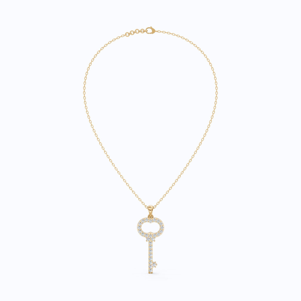 Vintage Pavé Key Shape Daily Wear Pendant in Lab Grown Diamond - 14k Solid Gold, Everyday Jewelry, Special Gift for Women - Shoora Designs