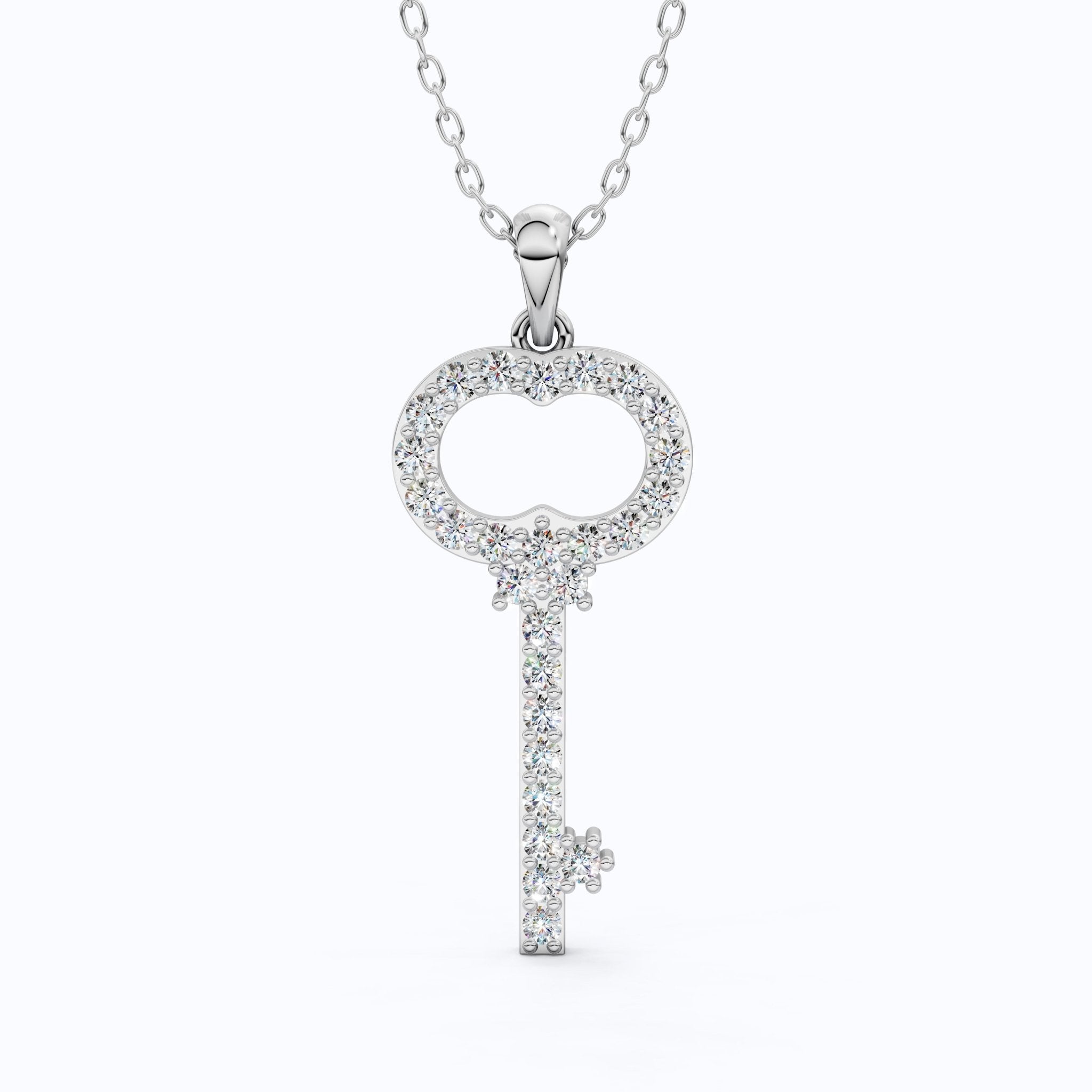 Vintage Pavé Key Shape Daily Wear Pendant in Lab Grown Diamond - 14k Solid Gold, Everyday Jewelry, Special Gift for Women - Shoora Designs