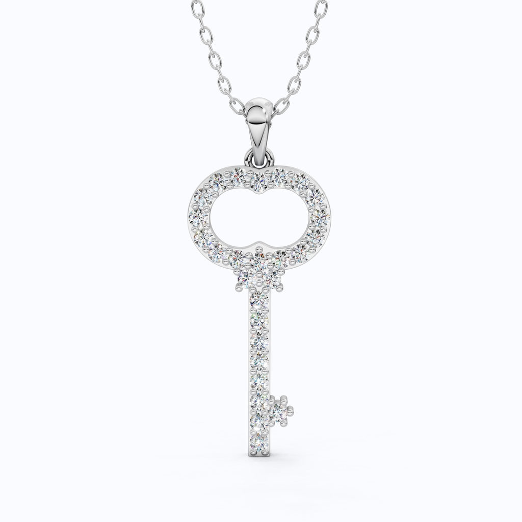 Vintage Pavé Key Shape Daily Wear Pendant in Lab Grown Diamond - 14k Solid Gold, Everyday Jewelry, Special Gift for Women - Shoora Designs