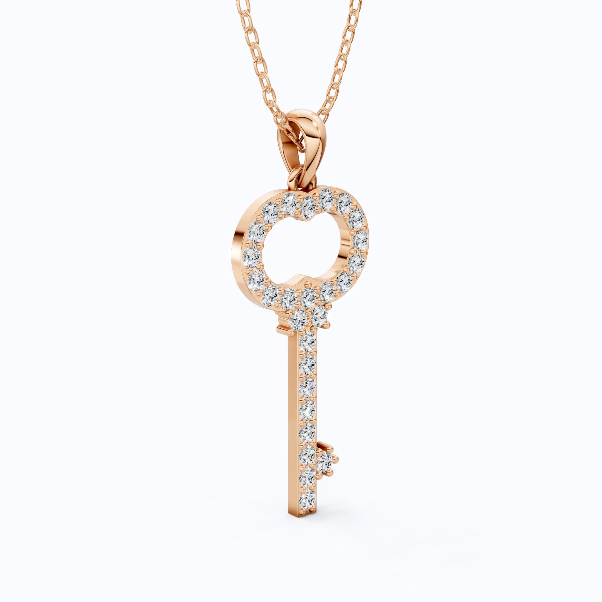 Vintage Pavé Key Shape Daily Wear Pendant in Lab Grown Diamond - 14k Solid Gold, Everyday Jewelry, Special Gift for Women - Shoora Designs