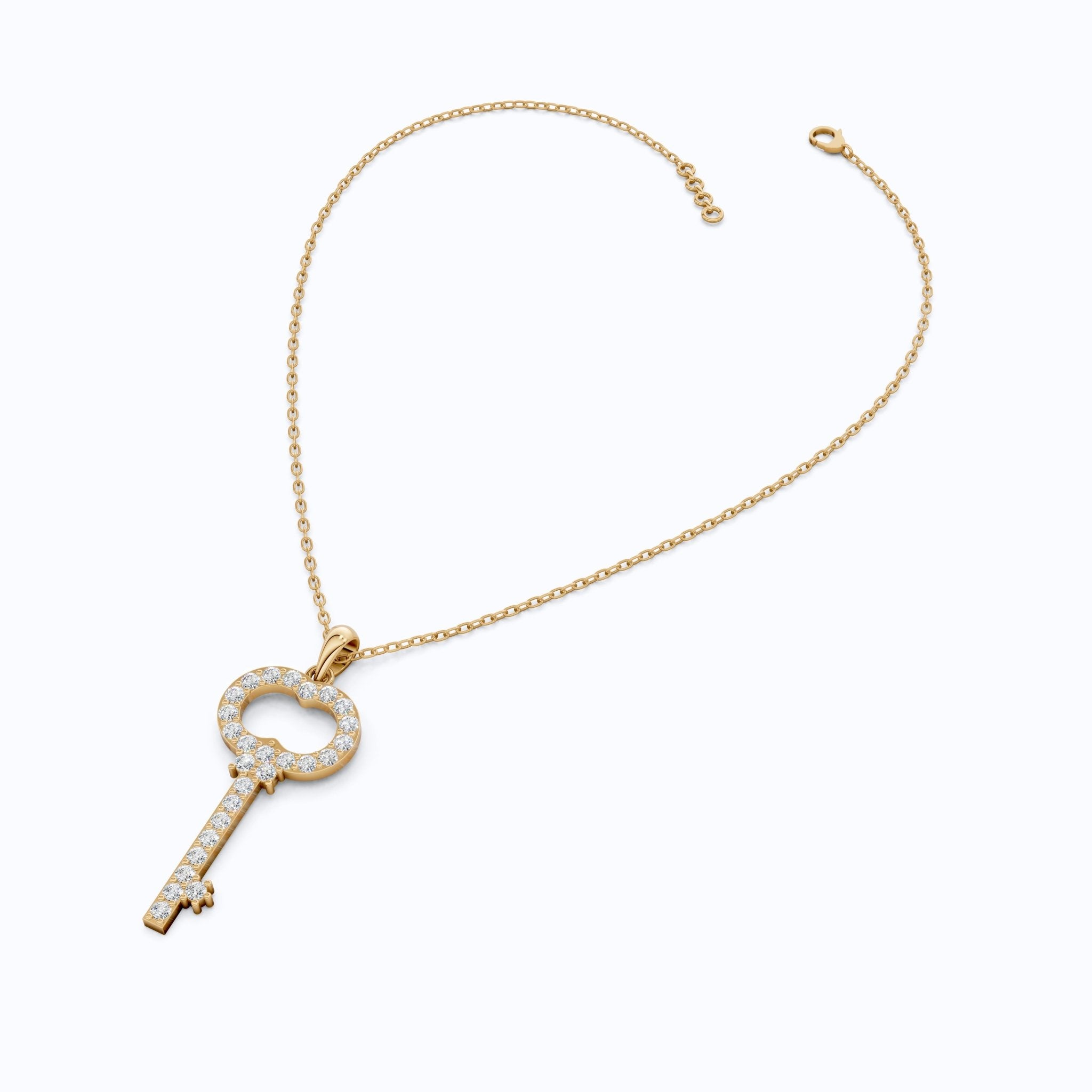 Vintage Pavé Key Shape Daily Wear Pendant in Lab Grown Diamond - 14k Solid Gold, Everyday Jewelry, Special Gift for Women - Shoora Designs