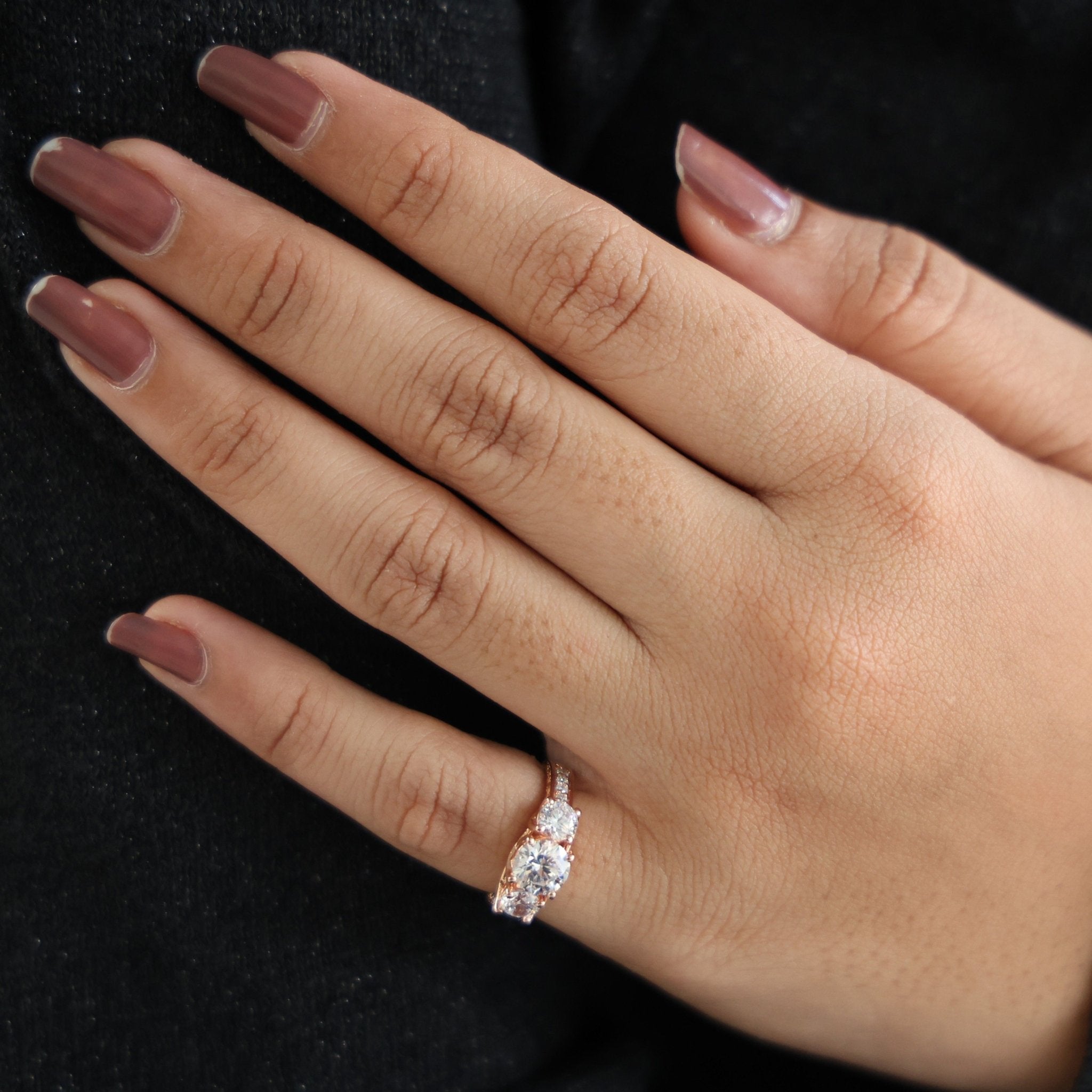 Vintage Three Stone Pave Filigree Engagement Ring in 14k Solid Gold, 1.84 TCW Round Cut Lab Created Diamonds, Everyday Gift for Wife - Shoora Designs