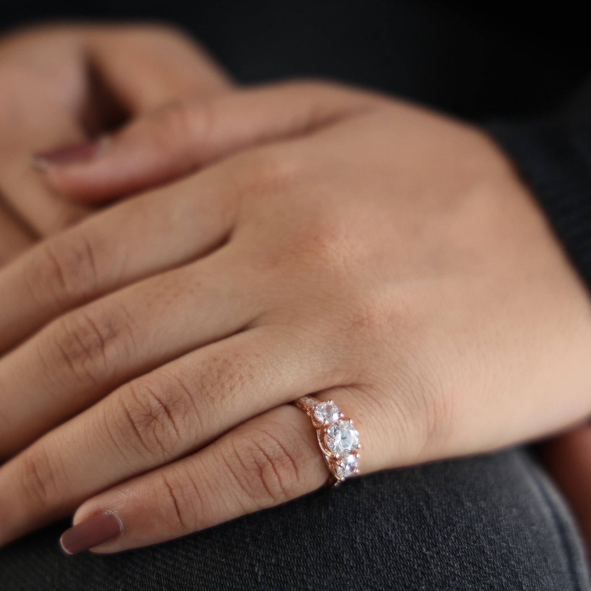 Vintage Three Stone Pave Filigree Engagement Ring in 14k Solid Gold, 1.84 TCW Round Cut Lab Created Diamonds, Everyday Gift for Wife - Shoora Designs