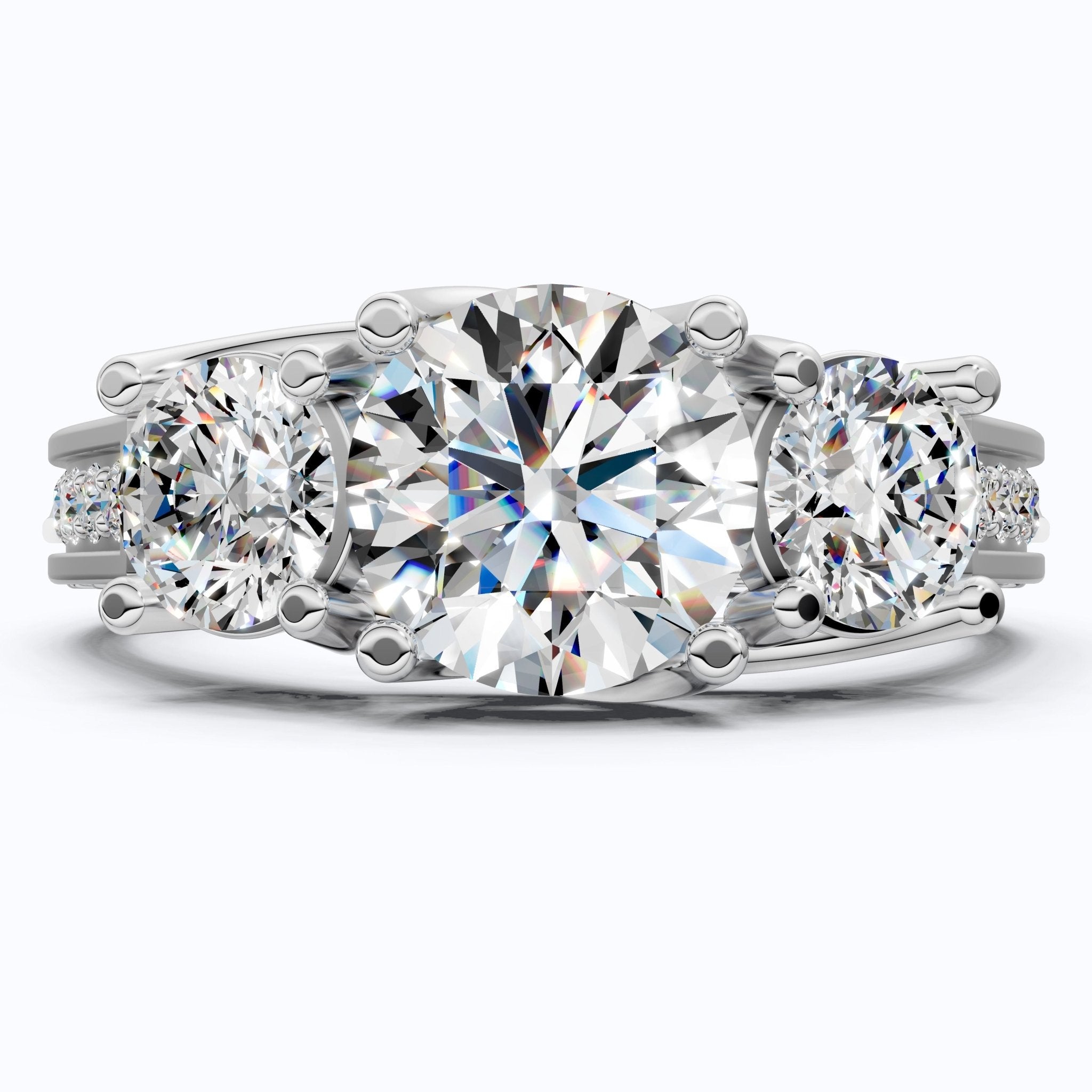 Vintage Three Stone Pave Filigree Engagement Ring in 14k Solid Gold, 1.84 TCW Round Cut Lab Created Diamonds, Everyday Gift for Wife - Shoora Designs