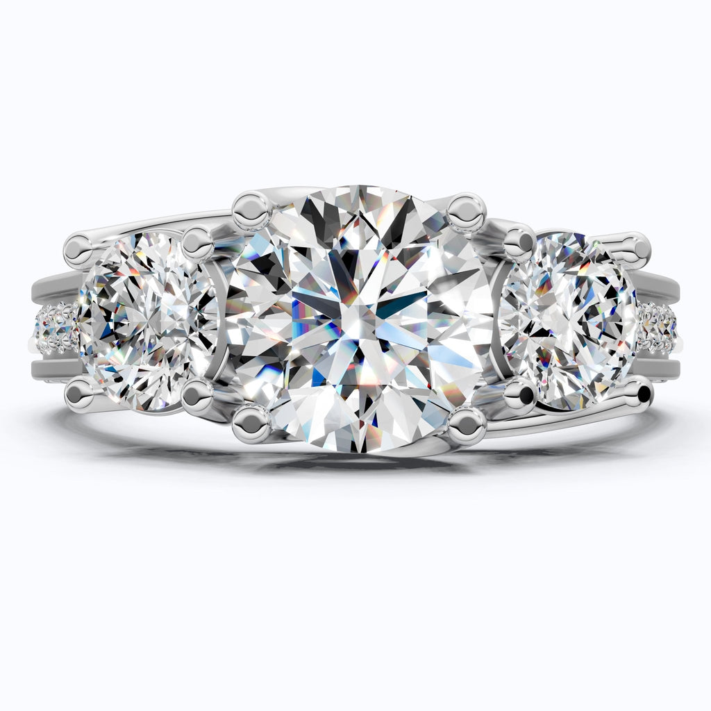 Vintage Three Stone Pave Filigree Engagement Ring in 14k Solid Gold, 1.84 TCW Round Cut Lab Created Diamonds, Everyday Gift for Wife - Shoora Designs