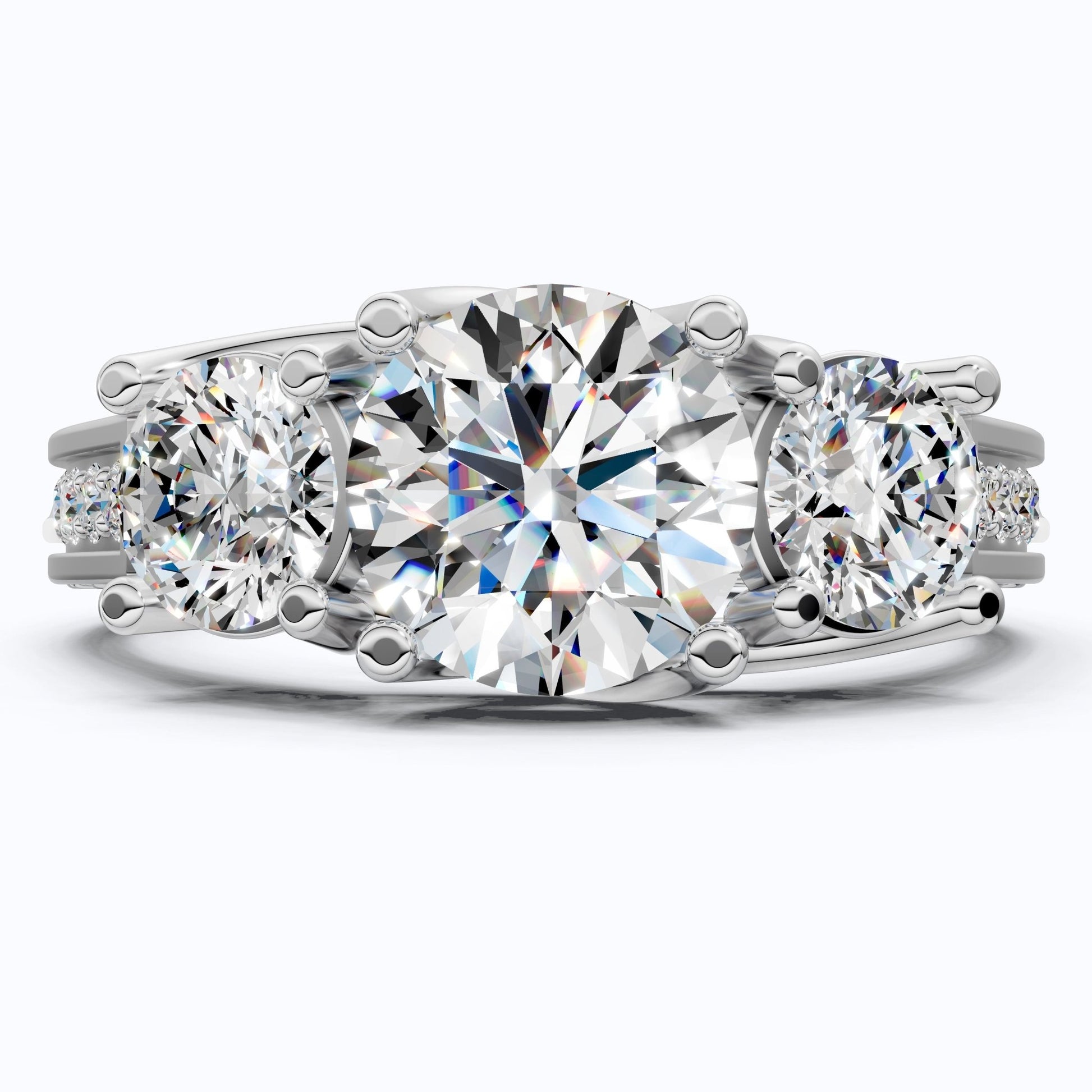 Vintage Three Stone Pave Filigree Engagement Ring in 14k Solid Gold, 1.84 TCW Round Cut Lab Created Diamonds, Everyday Gift for Wife - Shoora Designs