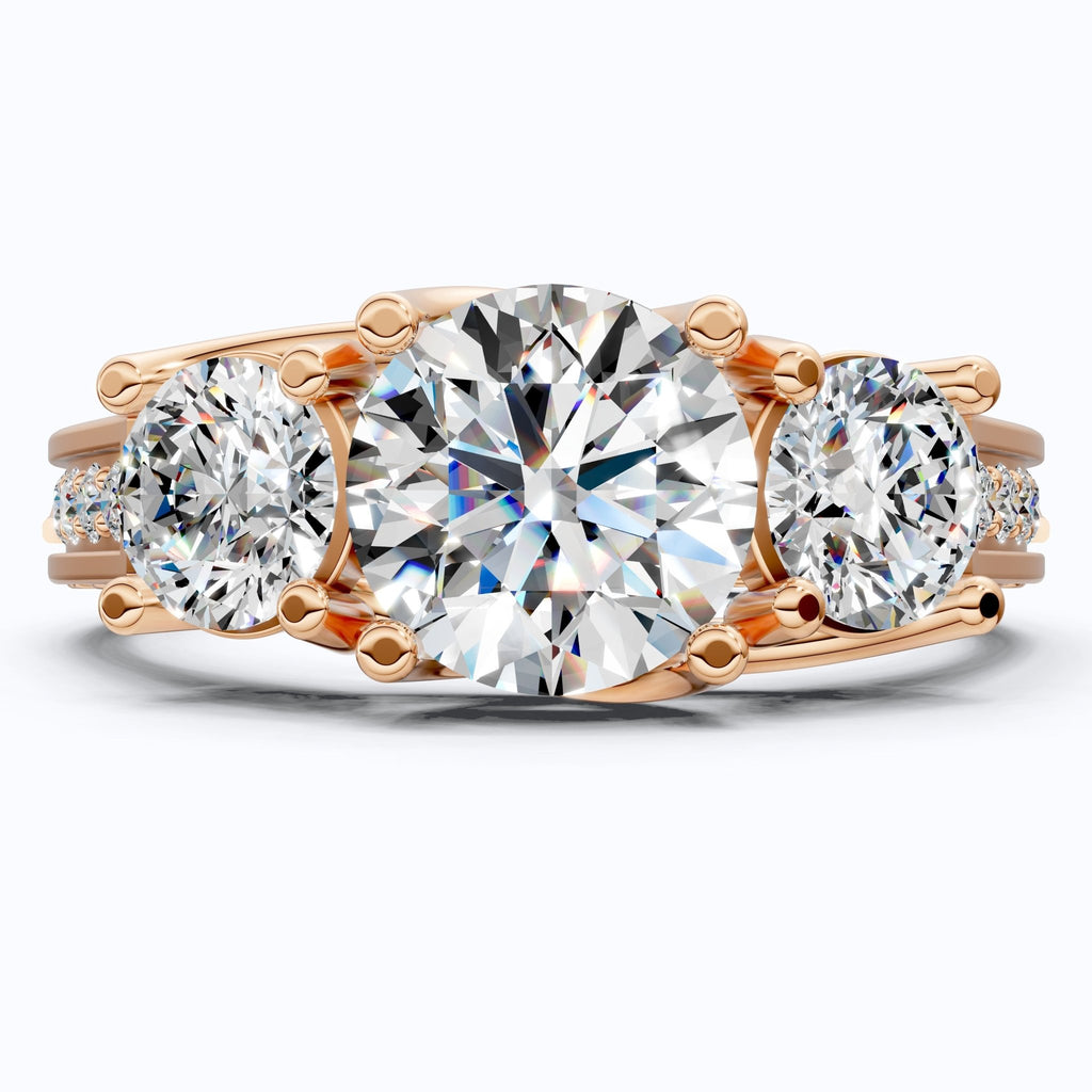 Vintage Three Stone Pave Filigree Engagement Ring in 14k Solid Gold, 1.84 TCW Round Cut Lab Created Diamonds, Everyday Gift for Wife - Shoora Designs