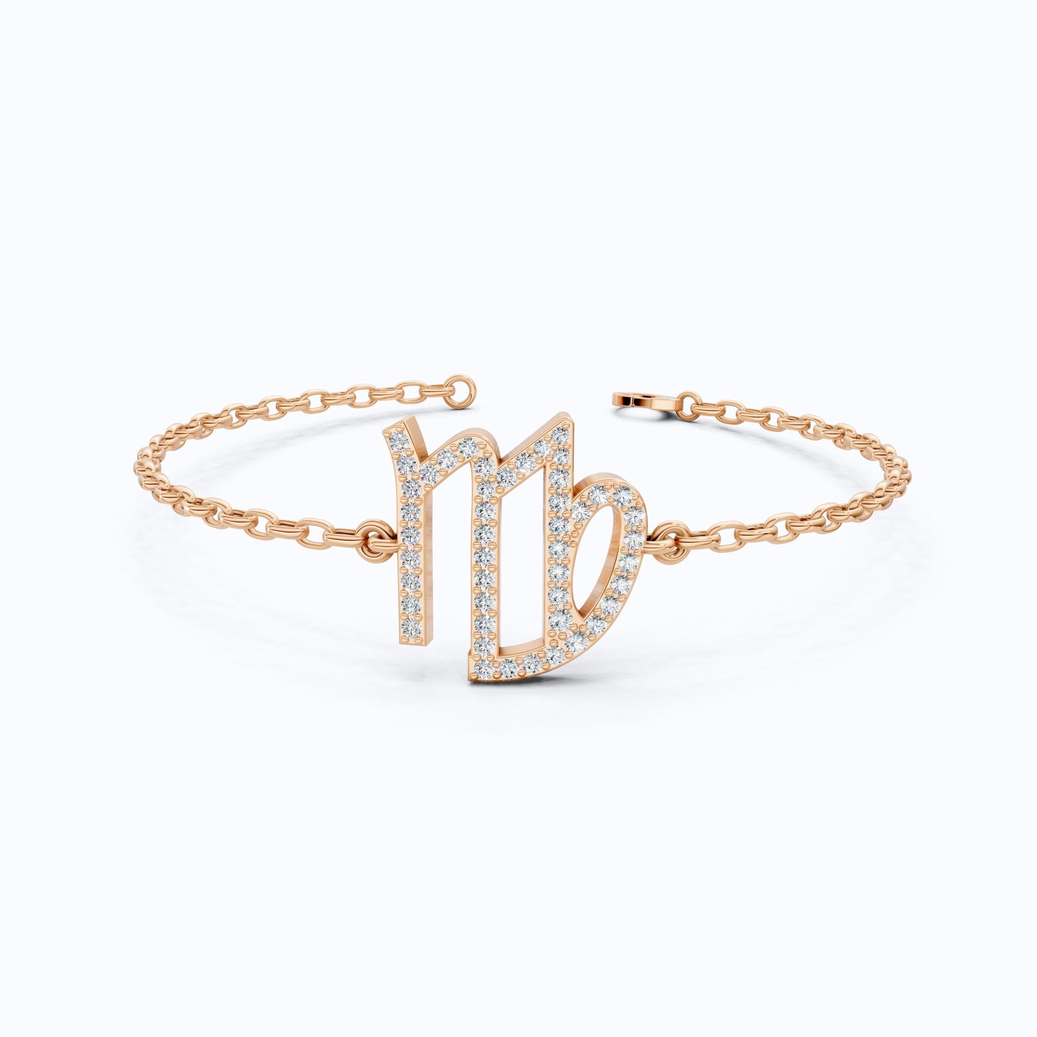 Virgo Sign Elegant Link Chain Bracelet in 14k Rose Gold, 0.46 TCW Round Cut Lab Grown Diamonds, Personalized Friendship Jewelry, Birthday Gift for Her - Shoora Designs