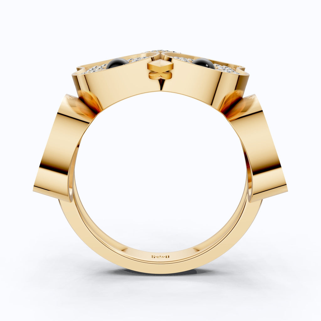 Wide - Band Owl Pavé Face Hip - Hop Statement Ring in Lab Diamond – 14k Solid Gold, Anniversary Gift for Him/Her - Shoora Designs