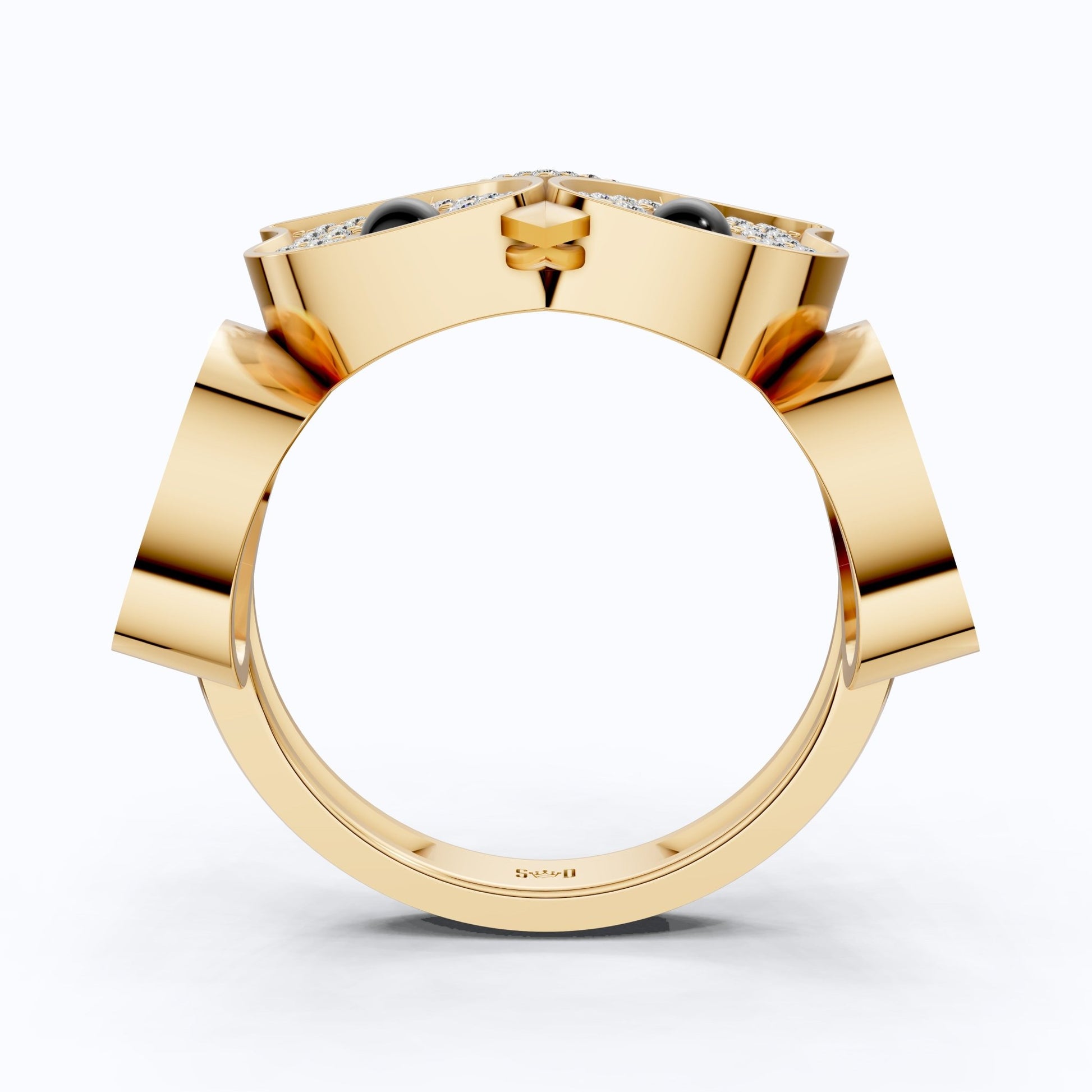 Wide - Band Owl Pavé Face Hip - Hop Statement Ring in Lab Diamond – 14k Solid Gold, Anniversary Gift for Him/Her - Shoora Designs