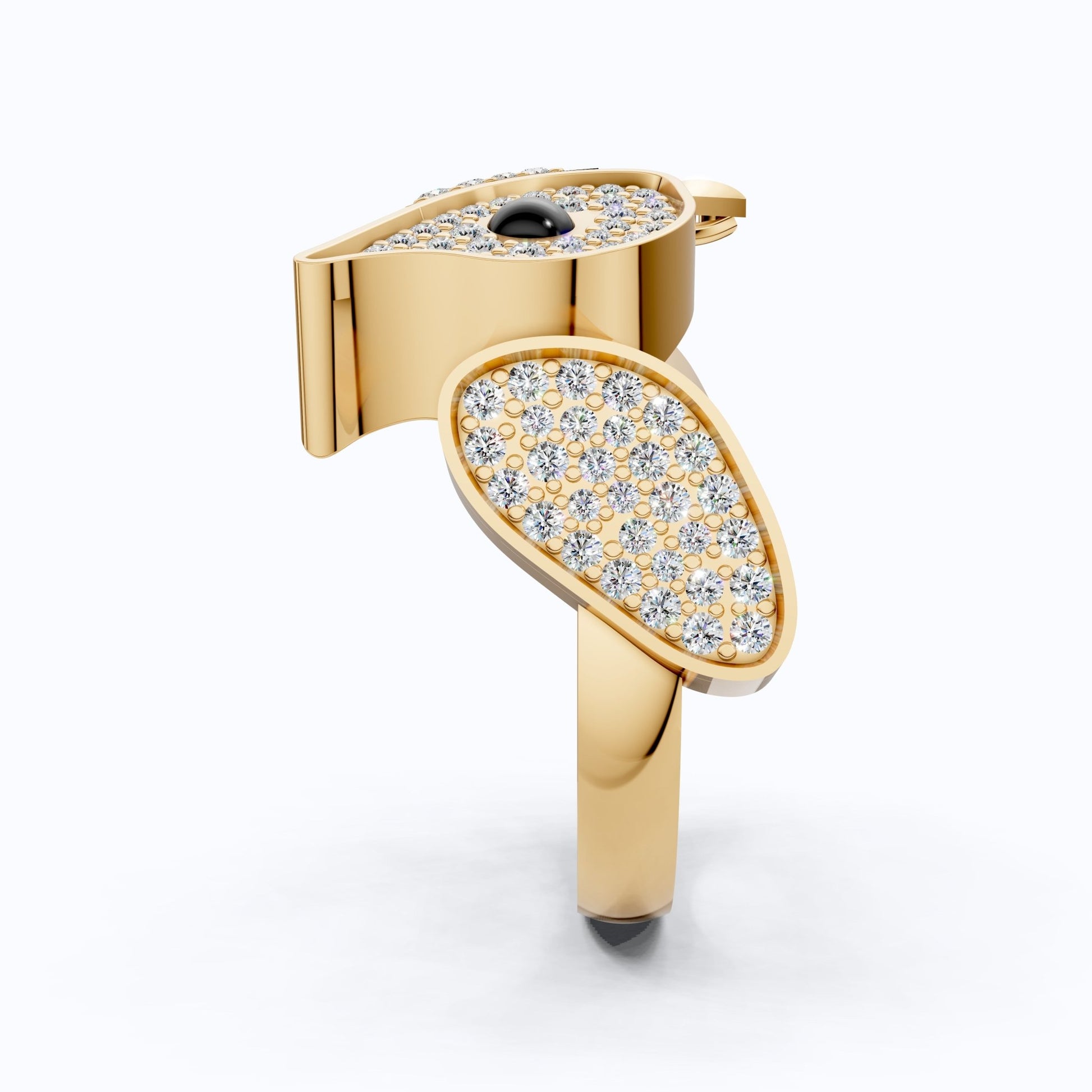 Wide - Band Owl Pavé Face Hip - Hop Statement Ring in Lab Diamond – 14k Solid Gold, Anniversary Gift for Him/Her - Shoora Designs